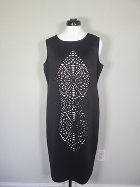 Olivia Matthews Black Sleeveless Front Laser-Cutout Bodycon Midi Dress S 16 NWOT